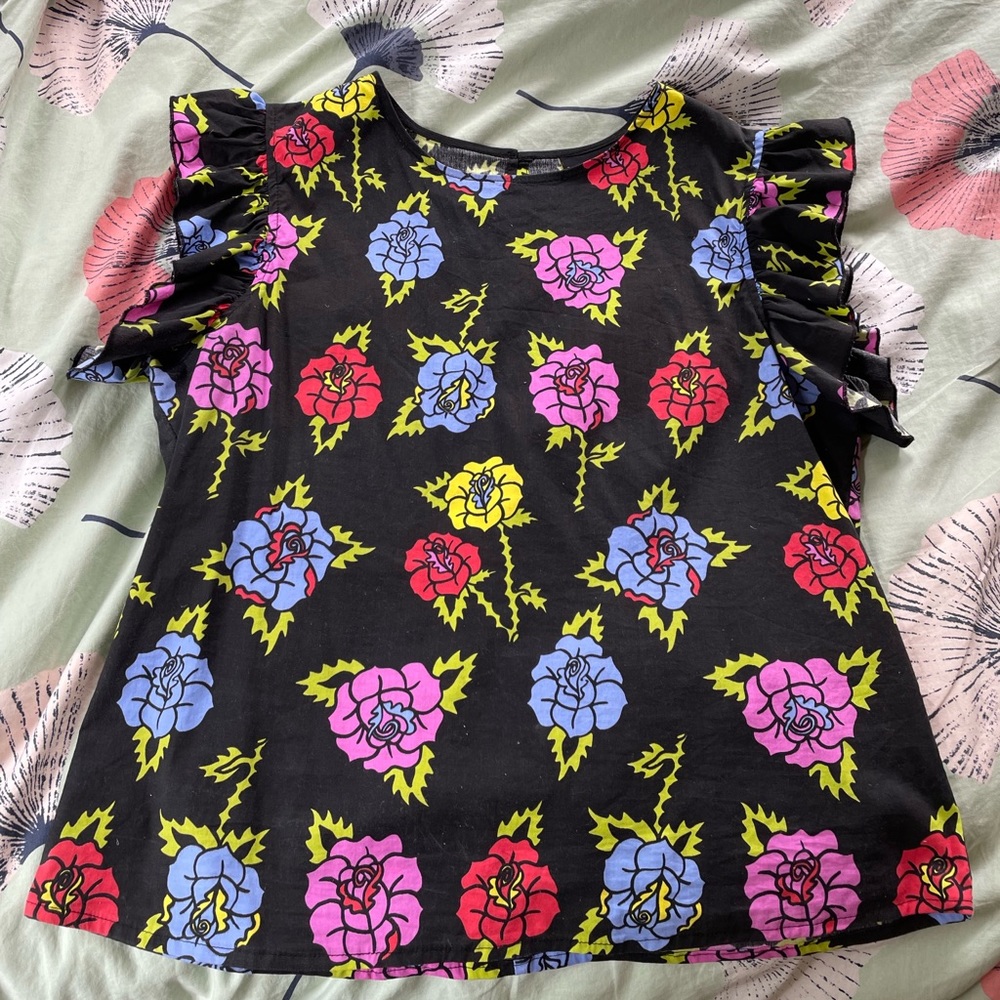 XL Nooworks ruffle top in rose print